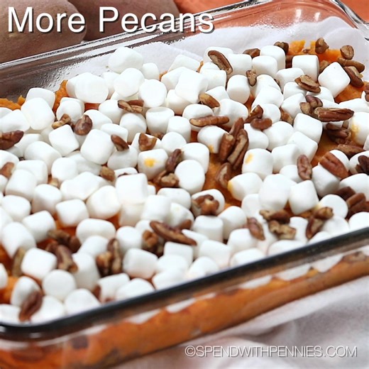 https://www.spendwithpennies.com/sweet-potato-casserole/ This easy Sweet Potato Casserole recipe is topped with pecans and marshmallows is a traditional side at our family Thanksgiving table. | Spend With Pennies