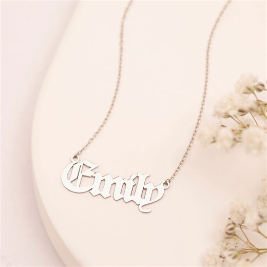 Gothic Name Necklace, Gothic Font Nameplate Necklace, Gothic Font Old English, Old English Name Necklace, Custom Old English Font Jewelry - Etsy