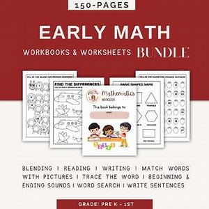Pre-K & Kindergarten Math Activities Workbook 150-PAGES Early Math Skill Builder