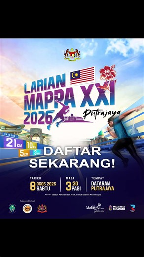 Acara yang dinanti-nanti 2026: ✅ Bangun awal ✅ Minum kopi ✅ Strava ON ✅ Join Larian MAPPA 2026 Putrajaya 🏃🔥 Kalau nak lari… biar satu Putrajaya nampak 😮‍💨 Daftar sekarang sebelum penuh! Daftar sekarang: https://www.ticket2u.com.my/event/50115 Facebook: https://www.facebook.com/mapparun/ Instagram: https://www.instagram.com/larian_mappa/ TikTok: https://www.tiktok.com/@larian.mappa #MAPPA2026 #LarianMAPPA #Putrajaya #running # INTAN # MAPPA # SentiasaDiHadapan #MalaysiaMadani