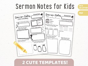 Sermon Notes Printable for Children Kids Elementary School Youth Teens | Kids Sermon Notes PDF Template | Kids Church Ministry Printable - Etsy
