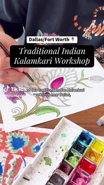 POV: You try a 1000 year old traditional Indian art form near Dallas📍 If your ideal weekend near Dallas involves trying something completely different, this Kalamkari watercolor workshop is such a hidden gem. You’ll paint detailed floral designs inspired by centuries-old Indian art traditions while learning watercolor techniques in a super relaxing, beginner-friendly setting. 🎨🌸✨ 📅 May 23 multiple dates📍 Sweetwaters Coffee- Frisco More In this hands-on and ancient Kalamkari Florals workshop