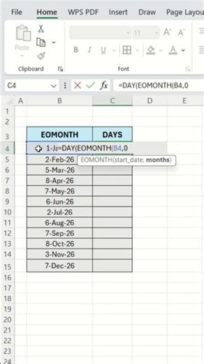 Excel Eomonth Function 😱 #excel #excelfunction #exceltutorial