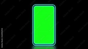 4K animation of a smartphone outlined in neon beams (green background for embedding in display area)