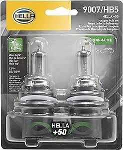 HELLA 9007P50TB Twin Blister +50 Performance Bulb, 12V, 65/55W, 2 Pack