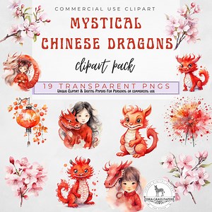 Chinese Dragon Clipart, Chinese New Year Clip Art, Watercolor Mystical, Year of the Dragon, Whimsical Sublimation Design PNG, Zodiac 2024 - Etsy