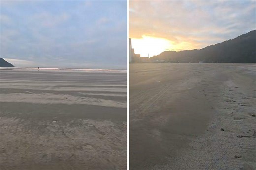 Mar recua em Praia Grande, no litoral de São Paulo, e deixa população com medo