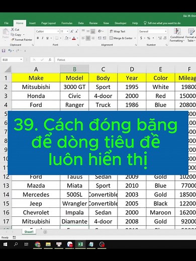 39. Cách đóng băng dòng hoặc cột #excel #tinhocvanphong #exceltips