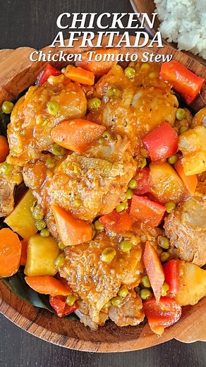 Tita Becky - Easy Filipino Recipes! on Instagram: "📝 FULL RECIPE is on TitaBecky.com Chicken Afritada or “Afritadang Manok” is a staple dish in Filipino households. It’s a type of chicken tomato stew that’s rich, delicious, and easy to cook. The “frita” in Afritada means “to fry” so pan-fry bone-in chicken thighs and drumsticks seasoned with salt and black pepper until golden brown. Chicken is simmered in water, tomato sauce, and seasonings until fully cooked and tender. Then potatoes, carrots,