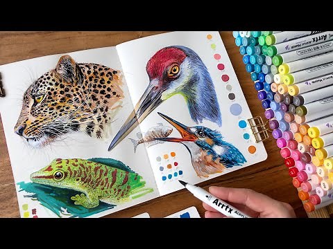 1H of drawing animals with acrylic markers / no music, no talking