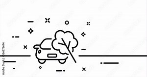 Tree fell on car. Rise, descent, slope, service station, accident, insurance, repair. Traffic rules concept. One line drawing animation. Motion design. Animated technology logo. Video 4K
