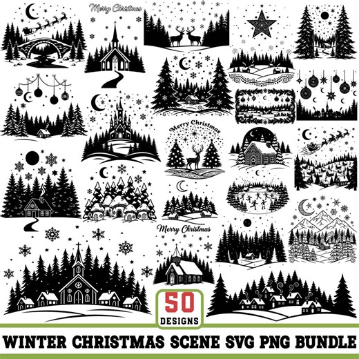 Winter Christmas Scene SVG Bundle | Holiday Pine Tree Silhouettes (digital Download) - Etsy