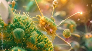 This photo captures the vivid colors and textures of a close-up view of a green and yellow substance, A microscopic view of nanobot technology