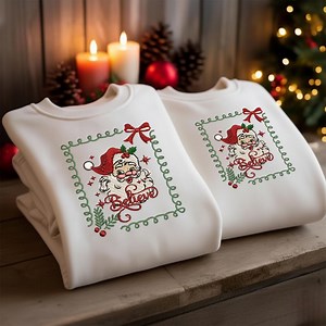 Vintage Santa Machine Embroidery Design, Christmas Believe Frame Decor, Red Bow (digital Download) - Etsy