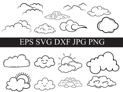 Clouds SVG Bundle, Clipart, Fluffy Clouds PNG, Cutfiles, Vector, Outline Instant Digital Download - Etsy