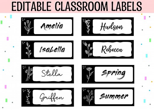 Black and White Classroom Labels, Student Name Tags, Printable Classroom Supplies Labels, Editable - Etsy