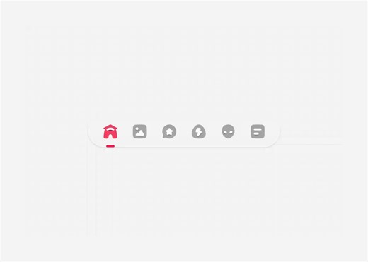 Header navigation with fluffy icons movement