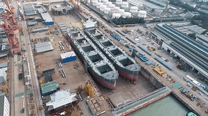 Giant cargo ship construction facilities at the port