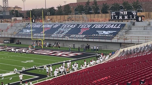 Red Raider Club banner in place at south end of stadium for Texas Tech football home opener