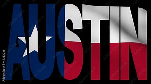 Austin text with fluttering Texan flag animation