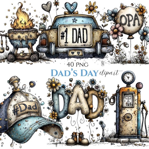 Father's Day Clipart Bundle – Vintage Rustic Dad Designs, Hand Drawn PNG (40 Files) - Etsy Australia