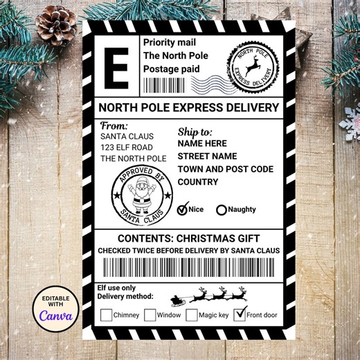 Santa Postage Label Template Editable, From Santa Stamp, Santa's Workshop, Elf Mail Shipping Label, North Pole Delivery, Instant Download - Etsy