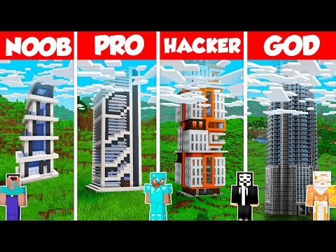 SkyScraper Build Battle Challenge - Noob vs Pro vs Hacker vs God - Minecraft Animation