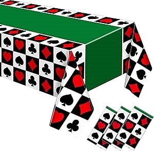 Hosuly 3 Pcs Casino Theme Party Decorations Poker Tablecloth Poker Plastic Disposable Table Cover Casino Theme Tablecloth for Game Birthday Playing Card Party Picnic Supplies, 51 x 108 Inch (Green)
