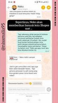 🐱 Aku dapat 2.000 koin saat curhat ketegaran & solusi hidup di Shopee Nego Neko