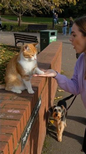Cat high-five for Walking People in park !