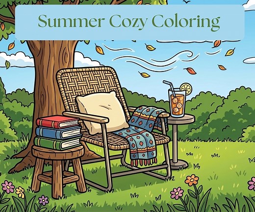 Summer Hygge Coloring Pages, Cozy Relaxing Coloring Book for Adults and Kids, Cottagecore Summer Scenes, Bold & Easy - Etsy