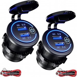 (2 Stück) Intckwan 2-Port USB Ladegerät für Auto, QC 3.0 36W Schnellladung mit Schalter und Blau LED, wasserdichte und Staubdicht für 12V~24V KFZ Boot Motorrad SUV Bus LKW Wohnwagen