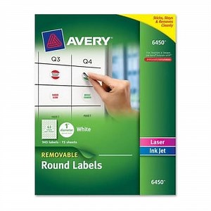 Avery Multiuse Removable Round Labels with Sure Feed, White, 1" Diameter, 945 Labels (6450)
