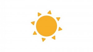 Rotating sun with rays 2D object animation. Bright sunshine. Turning sun disk flat cartoon 4K video, transparent alpha channel. Natural light source animated element on white background