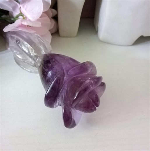 Amethyst Rose Carving | Hand-carved Crystal Flower | 6.15” Lavender & Purple Quartz Sculpture - Etsy