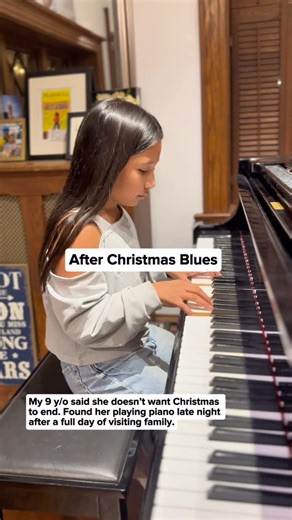 Zoë Erianna on Instagram: "After a long day of seeing family and friends Zoë has the after Christmas blues. The last line of the chorus on her new Christmas song really does ring true for her. “Christmas is music to my soul, I don’t want to let this feeling go”. We got home from our last party pretty late and then I found her playing Christmas songs on piano alone. #youngtalent #afterchristmas #christmas #holidays #sad"