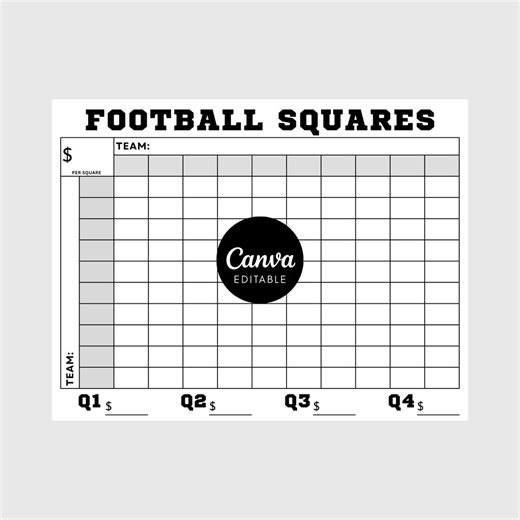 Editable Football Squares | 100 Square Football Grid | Football Fundraiser | Football Betting Game, Football Pool Template | - Etsy UK