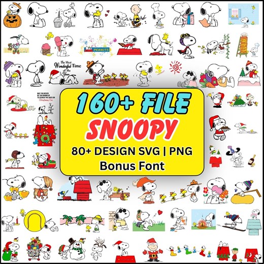 Snoopy SVG Bundle 160  Files, Peanuts SVG Collection, Christmas Snoopy PNG, Woodstock Clipart, Cricut Cut File, Sublimation Design, Instant - Etsy