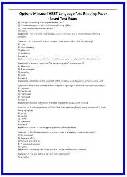 Options Missouri HiSET Language Arts Reading Paper Based Test Exam 636x882