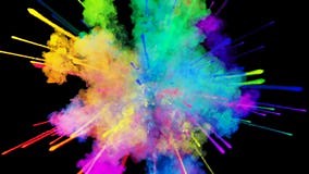 Explosion of powder isolated on black background. 3d animation of particles as colorful background or overlays effects