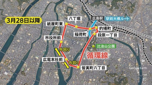 広島市中心部にも「内回り・外回り」ルート　広島電鉄の「循環線」　来月28日から運行開始（RCC中国放送）
