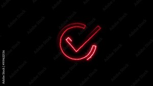 check mark icon neon glowing electric line red color sign animation. abstract beautiful check mark 4k video. Stock Video
