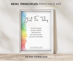 5 Principles Reiki Wall Art, Energy Healing Inspirational Poster, Yoga Studio Print, Digital Download, Spiritual Affirmations - Rainbow