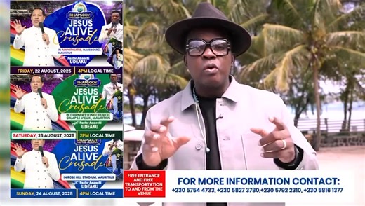 🚨🔥 MAURITIUS ARE YOU READY!!! 🔥🚨 Happening live from tomorrow is the Jesus Alive Crusade with Pastor Amaechi Udeaku... For more information contact 230 5754 4733, 230 5827 3780, 230 5792 2310, 230 5816 1377 #JesusAliveConference #MauritiusForJesus #RhapsodyCrusade #RhapsodyOfRealities #Peeayforever #ceabjzone2 | Pastor Amaechi Udeaku