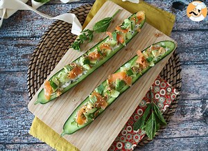 Recette: concombres au riz, saumon fumé, avocat, menthe