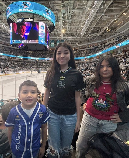 First hockey game & it HAD to be Salvadorian Heritage Night 🇸🇻🦈 Watching my son dance with Sharkie 🥹 Moments like this mean everything ❤️ #SJSharks #Sharkie #BayArea #Salvadorian #FYP @San Jose Sharks @Hoozay