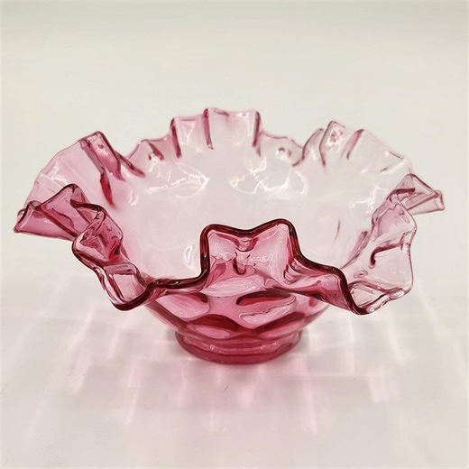 Fenton Cranberry Colonial Thumbprint Glass Bowl - Etsy