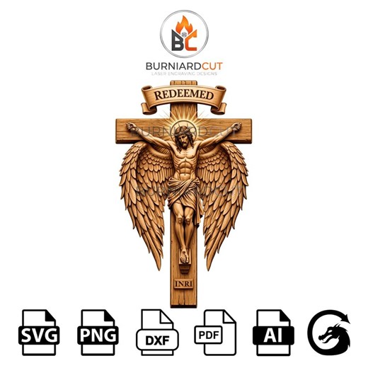 Redeemed Crucifix Engraving Design – Jesus Christ With Angel Wings on the Cross | Christian 3D Illusion Laser Engraving File | CO2, Diode - Etsy