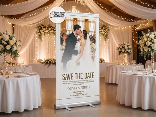 Editable Wedding Roll up Banner Template | Canva Retractable Welcome Sign | Custom Bridal Banner Digital Download - Etsy