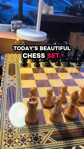 An antique French Lardy weighted chess set in a beautiful marquetry board #chesstok #chessset #vintagechessset #chesslover #mybirthdaywishlist